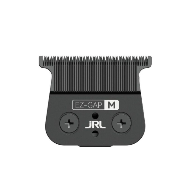 LÂMINA JRL Trimmer EZ‑GAP Lamborghini Cabeça de máquina de cortar cabelo preta com lâminas dentadas e inscrições EZ-GAP M e JRL.