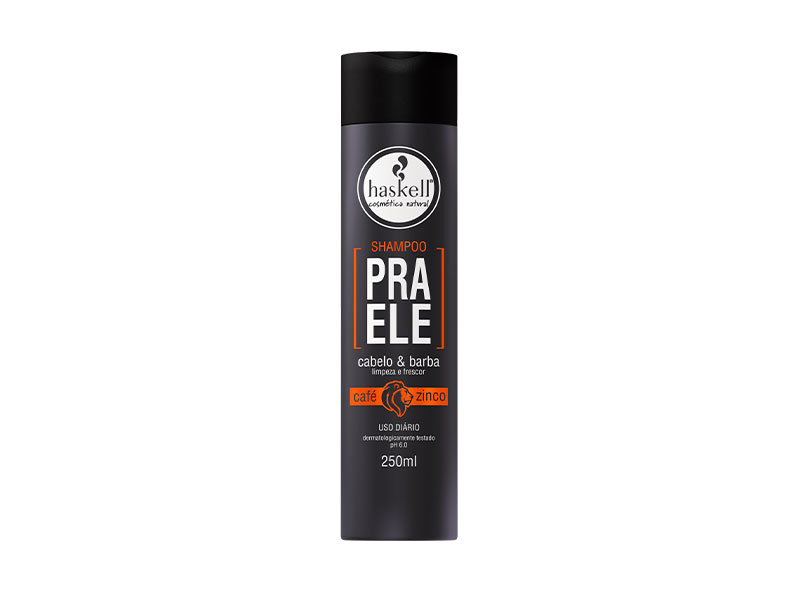 Haskell SHAMPOO CABELO E BARBA PRA ELE 250 ML Frasco preto de shampoo Haskell PRA ELE para cabelo e barba