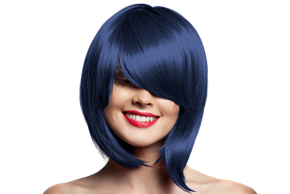 Kaycolor - Coloração Azul 100ml Peruca azul escura curta com franja