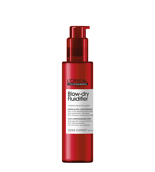 LOREAL BLOWDRY FLUIDIFIER 150ML Frasco vermelho do produto L'Oréal Professionnel Blow-dry Fluidifier com doseador