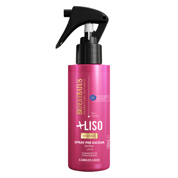 Bioextratus Liso Spray Pré Escova 100ml Spray pré-escova Bio Extratus Liso embalagem rosa com tampa preta