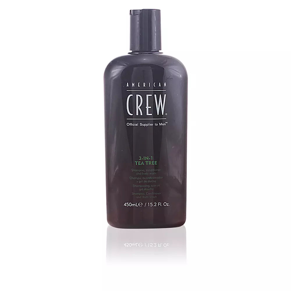 American Crew 3-in-1 Tea Tree Shampoo, Conditioner & Body Wash Frasco preto de shampoo e gel de duche American Crew