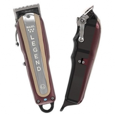 Máquina de cortar cabelo Wahl Legend preta e castanha vista frontal e lateral