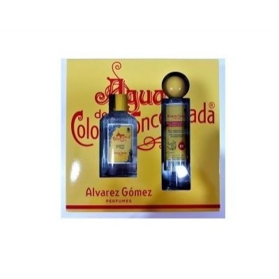 Dois frascos de perfume sobre fundo amarelo com texto vermelho