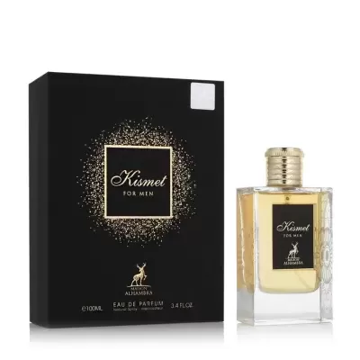 Perfume Kismet for Men com caixa preta e frasco com tampa dourada