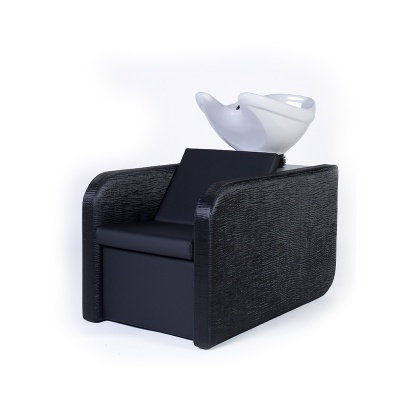 Cadeira de lavagem de cabelo preta com lava-cabeças branco