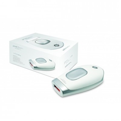 Dispositivo branco para cuidado pessoal com visor cinza e caixa