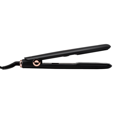 Prancha de cabelo preta com detalhe em cobre