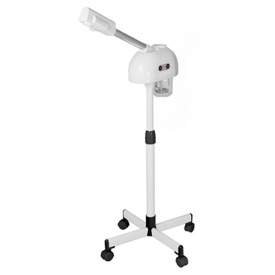 Aparelho de vapor facial branco com base de rodas e suporte ajustável