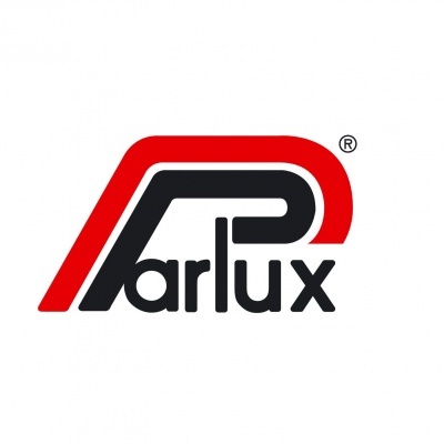 Logótipo Parlux vermelho e preto com texto e símbolo de registo