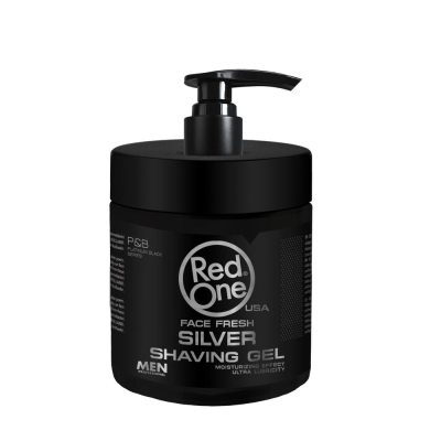 Gel de barbear Red One Face Fresh Silver em embalagem preta com tampa de bomba