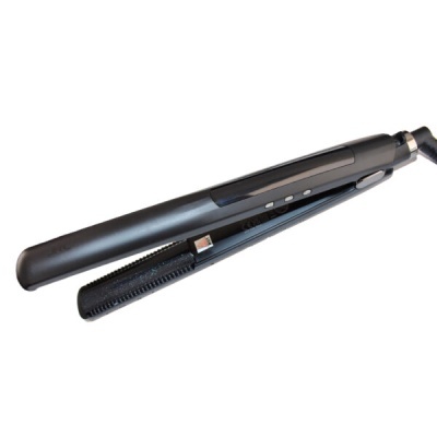 Prancha de alisar cabelo preta com placa de escova
