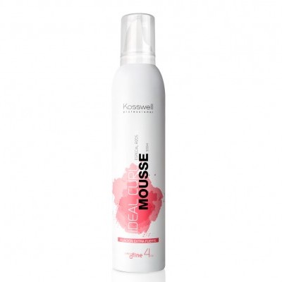 Frasco branco de mousse para cabelo Kasswell Professional com texto preto e vermelho