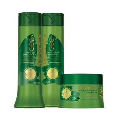 Conjunto de produtos para cabelo pós-química Haskell Barbarella em embalagens verdes