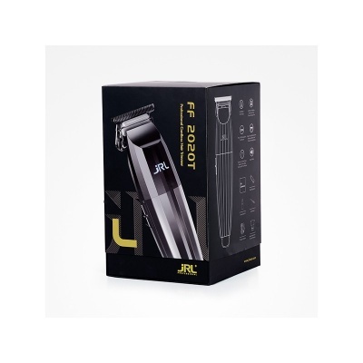 Embalagem preta de máquina de cortar cabelo JRL FF 2020T com detalhes em amarelo