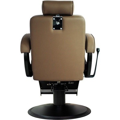 cadeira de barbearia castanha com base redonda preta