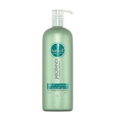 Frasco verde com dispenser branco de condicionador Jaborandi Haskell