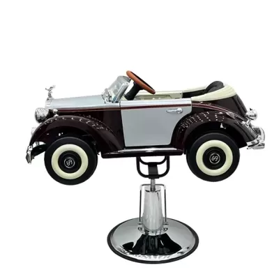 Carro de brinquedo vintage castanho e branco com base cromada