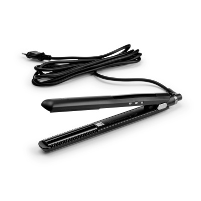 Prancha de alisar cabelo preta com cabo elétrico