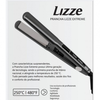 Prancha de cabelo preta Lizze Extreme com placas de titânio.