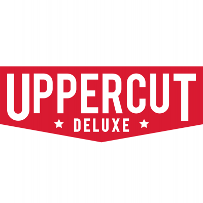 Logotipo Uppercut Deluxe com texto branco e fundo vermelho