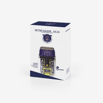 Caixa de navalha elétrica RETRO RAZOR - DG 01 da DirectBeauty em fundo branco