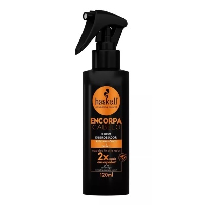Fluido engrossador para cabelo Encorpa Cabelo da Haskell em frasco preto com rótulo laranja