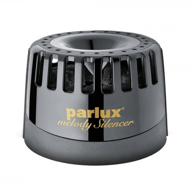 Dispositivo preto Parlux Melody Silencer com texto dourado