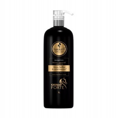 Frasco preto de shampoo Haskell Cavalo Forte 1 litro com doseador