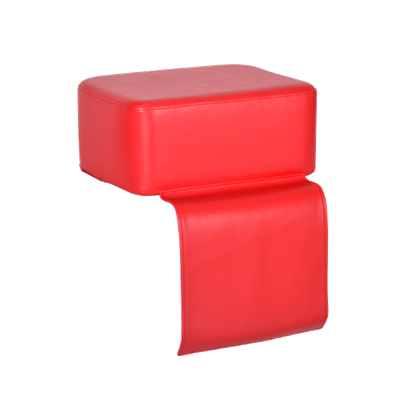 Pouf ou banco pequeno em pele vermelha com base curvada