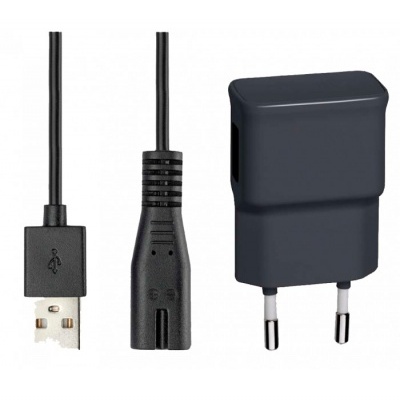Cabo USB preto com adaptador de tomada preto para corrente