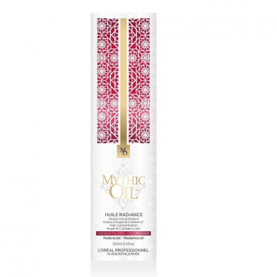Embalagem branca de produto Mythic Oil da L'Oréal Professionnel com detalhes vermelhos e dourados