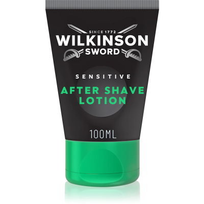 Frasco preto e verde de creme pós-barba Wilkinson Sword