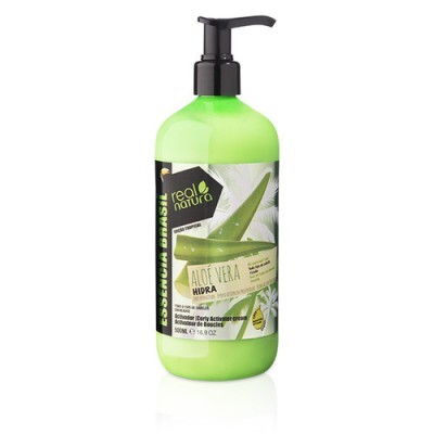 Frasco verde de hidratante Real Natura Aloe Vera com bomba preta