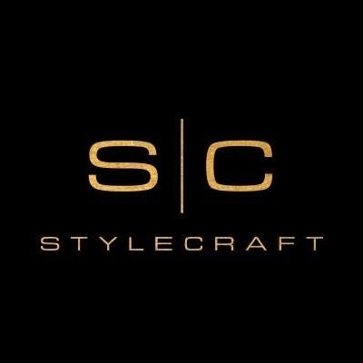 Logotipo SC STYLECRAFT em dourado sobre fundo preto