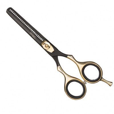 Tesoura de desbaste para cabelo preta e dourada