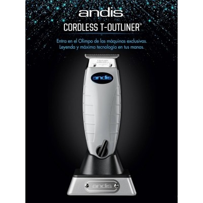 Máquina de barbear elétrica Andis Cordless T-Outliner em suporte de carregamento