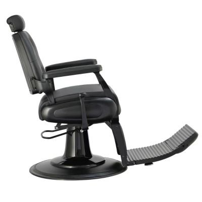 Cadeira de barbeiro preta com apoio de cabeça e pés