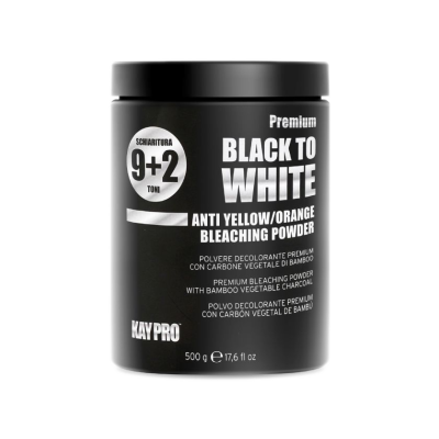 frasco preto de pó branqueador premium para cabelo com texto branco