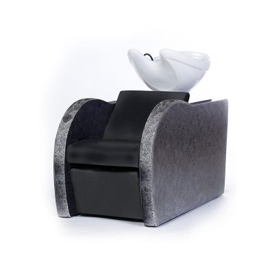 Cadeirão de lavagem de cabelo cinzento e preto com lava-cabeças branco