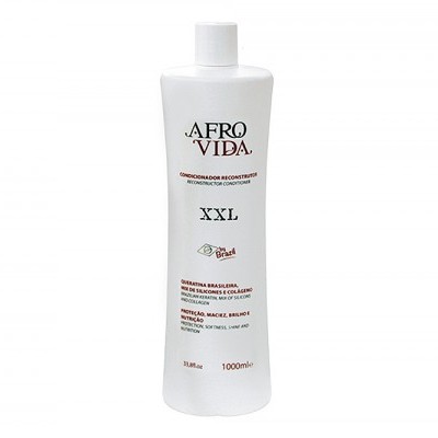 Frasco branco de condicionador Afro Vida XXL com texto em vermelho e preto sobre fundo branco