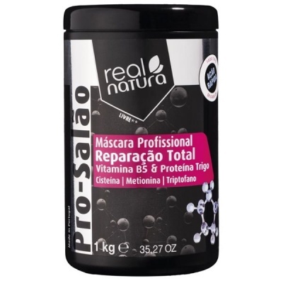 Pote preto com máscara profissional de cabelo Reparação Total Real Natura