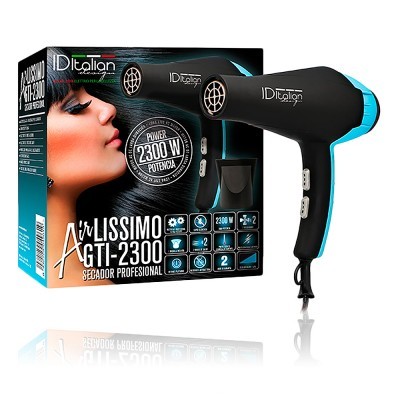 Secador de cabelo profissional IDItalian Air Lissimo GTI-2300 preto e azul com embalagem