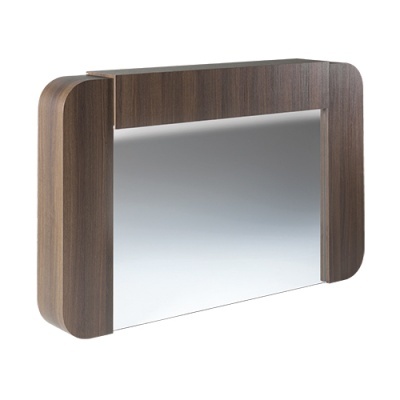 Espelho com moldura de madeira castanha de cantos arredondados