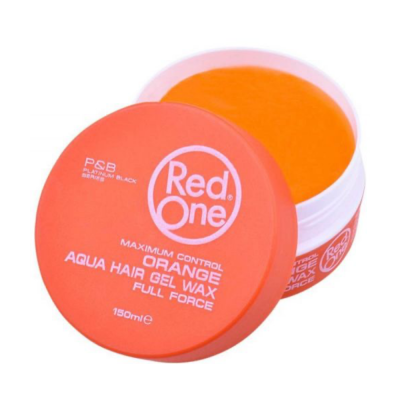 Pote de cera para cabelo laranja Red One com tampa vermelha