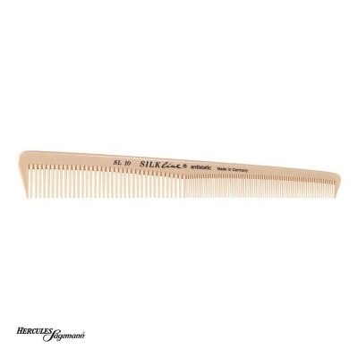 Pente de cabelo bege da marca Hercules Sägemann com texto impresso.