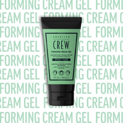 Tubo preto de gel creme modelador American Crew com rótulo verde e texto preto
