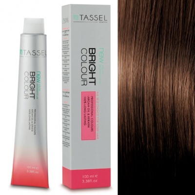 Tubo e embalagem de tinta para cabelo TASSEL NEW BRIGHT COLOUR com mecha de cabelo castanho brilhante