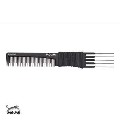 Pente negro JAGUAR com dentes finos e pontas metálicas