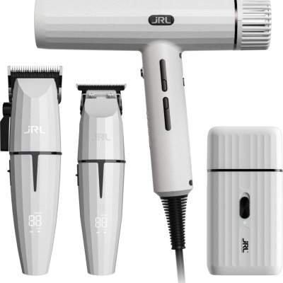 Conjunto de produtos para cuidados pessoais brancos com a marca JRL